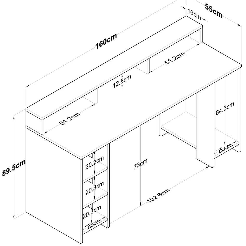Secretária HA110 – Nogueira e Antracite – 160 cm x 89,5 cm x 55 cm