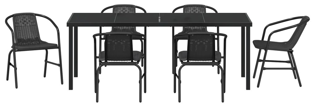 Conjunto de Jantar de Jardim 7 Peças Preto Poly Rattan