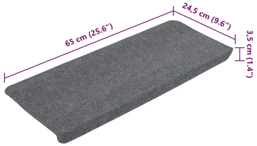 Tapetes de escada autoadesivos 15 pcs 65x24,5x3,5 cm cinzento