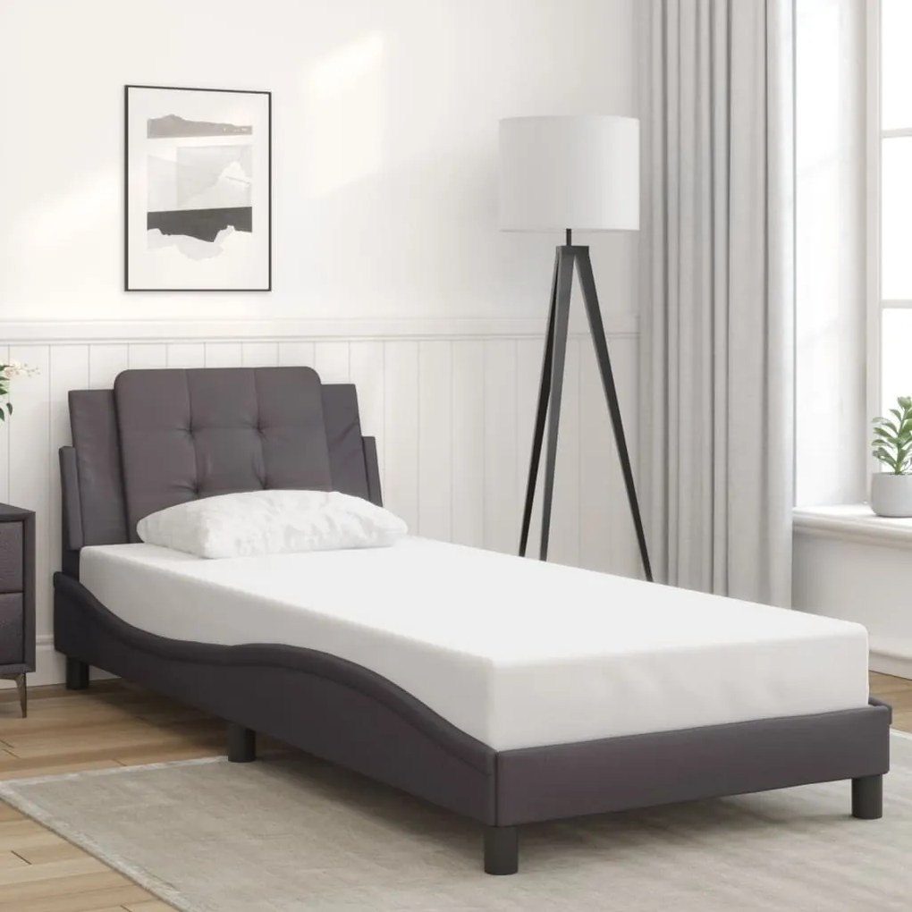 Estrutura cama c/ luzes LED 90x190 cm couro artificial cinzento