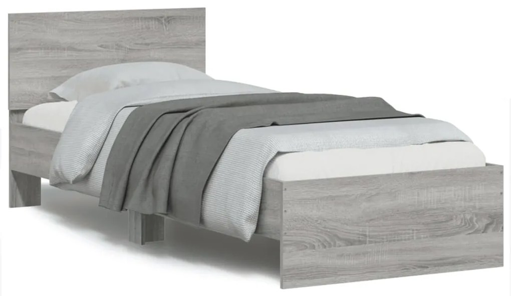 Estrutura de cama c/ cabeceira/luzes LED 90x200 cm cinza sonoma