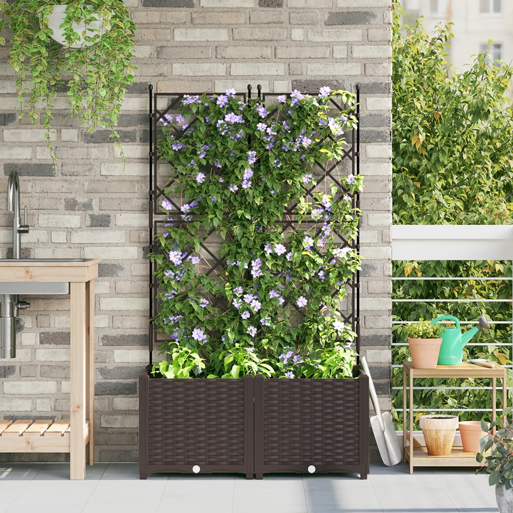 vidaXL Plantadeira de Jardim com Treliça 2 pcs Castanho 80x40x143 cm