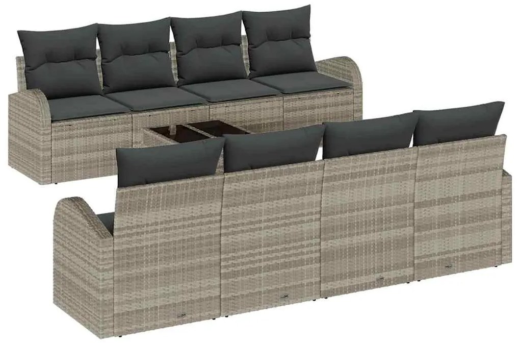 Sofá de Jardim Modular de 9 Peças com Almofadas Cinza Claro
