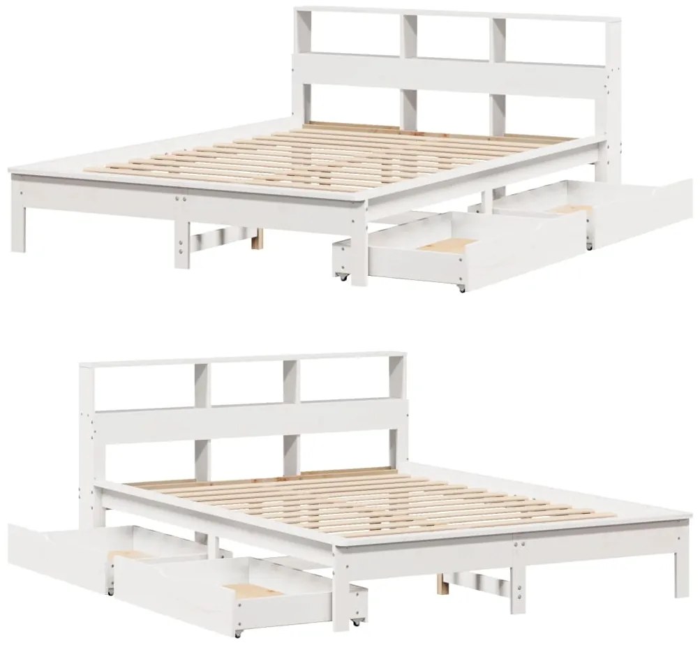 Cama com estante sem colchão 140x200 cm pinho maciço branco