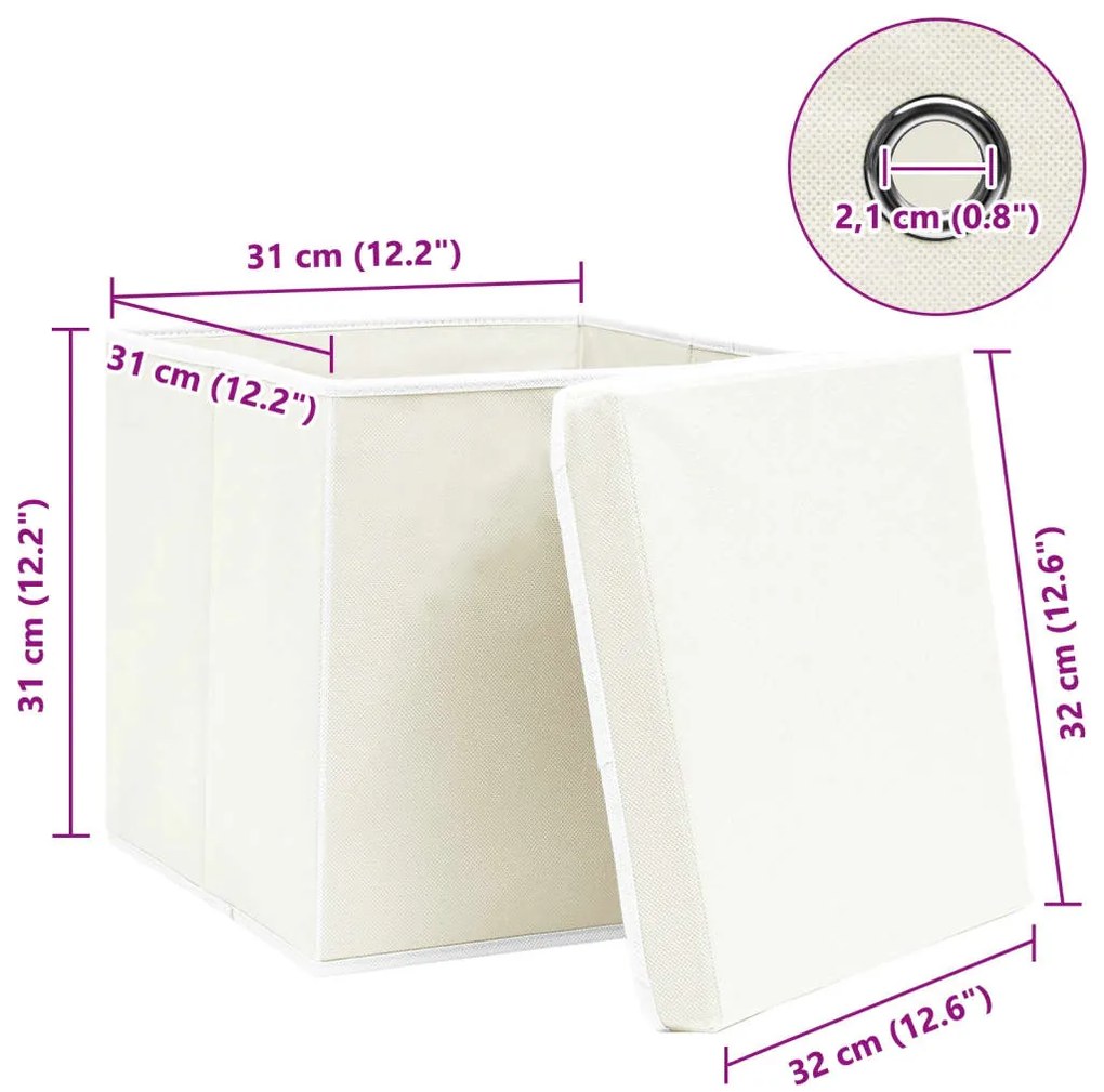 Caixas de arrumação com tampas 4 pcs 32x32x32 cm tecido branco