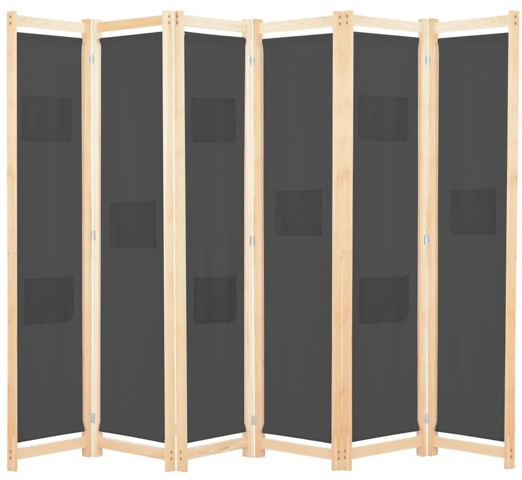 vidaXL Divisória de quarto com 6 painéis 240x170x4 cm tecido cinzento