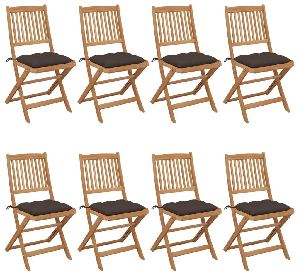 Cadeiras de jardim dobráveis 8 pcs c/ almofadões acácia maciça