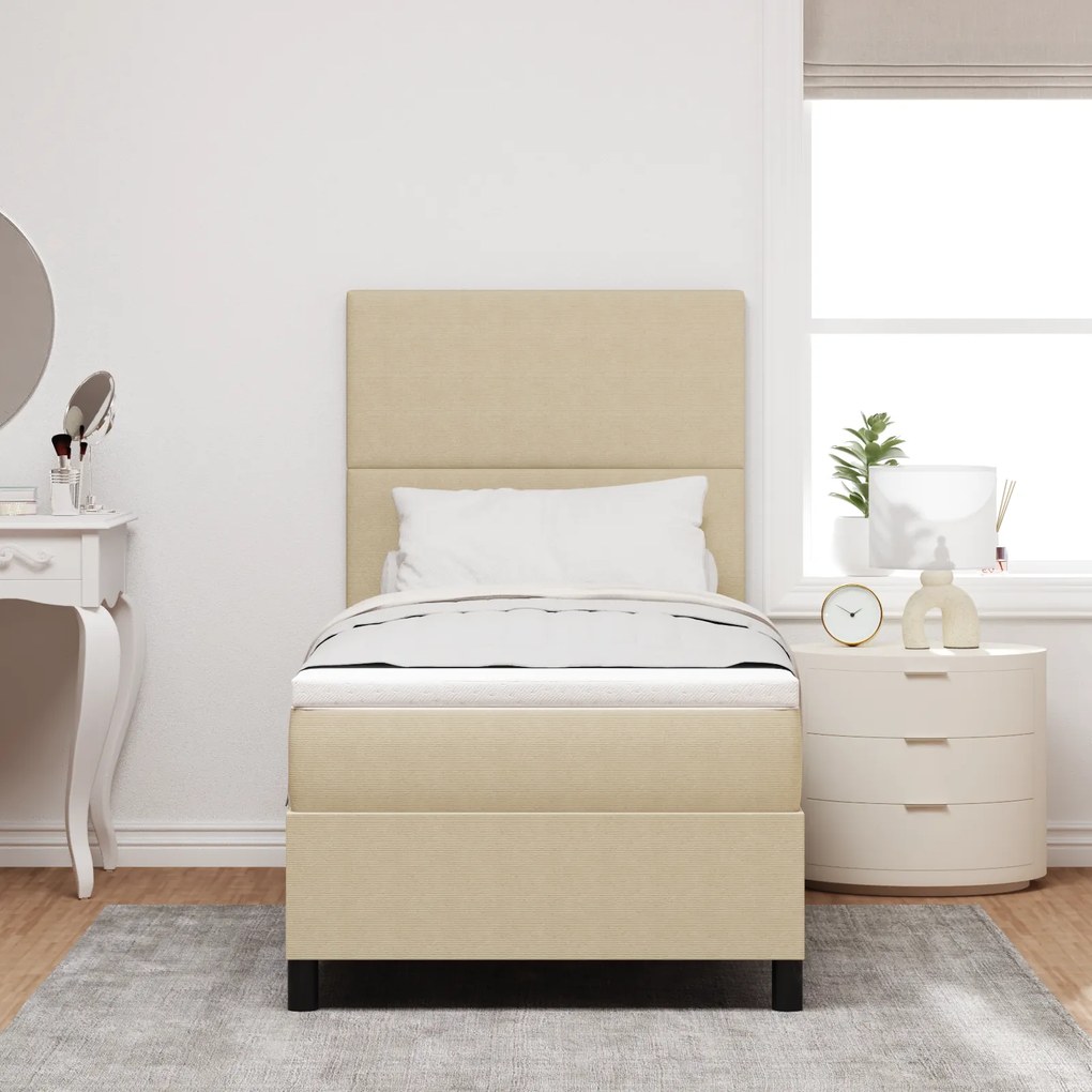 Cama Box Spring com Colchão Bege Clara 80x200 cm Tecido de Corduroy