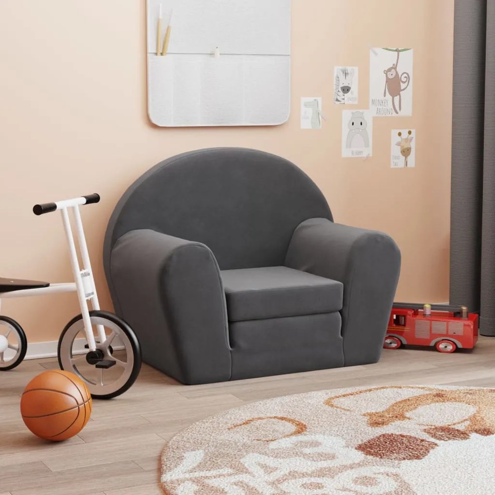 341775 vidaXL Sofá-cama infantil pelúcia macia antracite