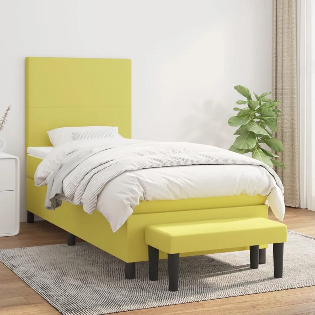 vidaXL Cama com molas/colchão 90x190 cm tecido verde-claro