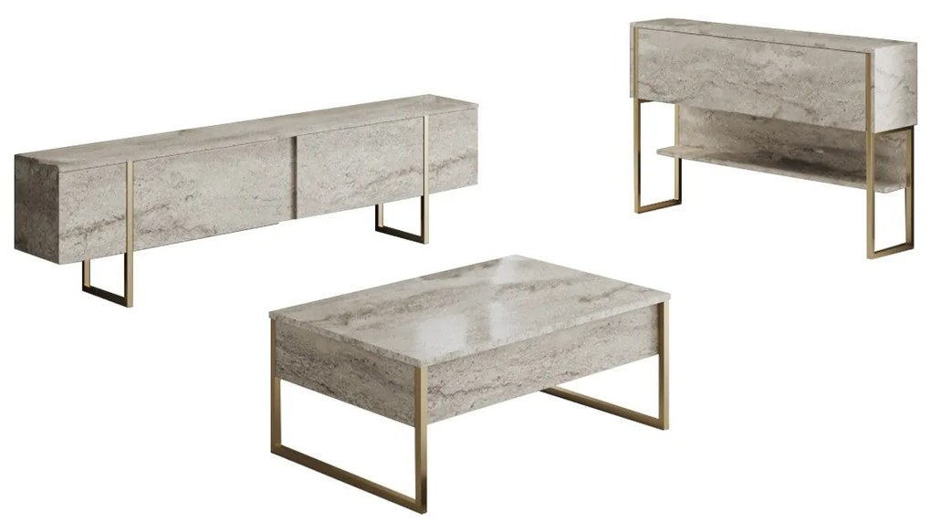Conjunto de Mobiliário de Sala Luxe – Travertine Gold – TV Stand: 180x