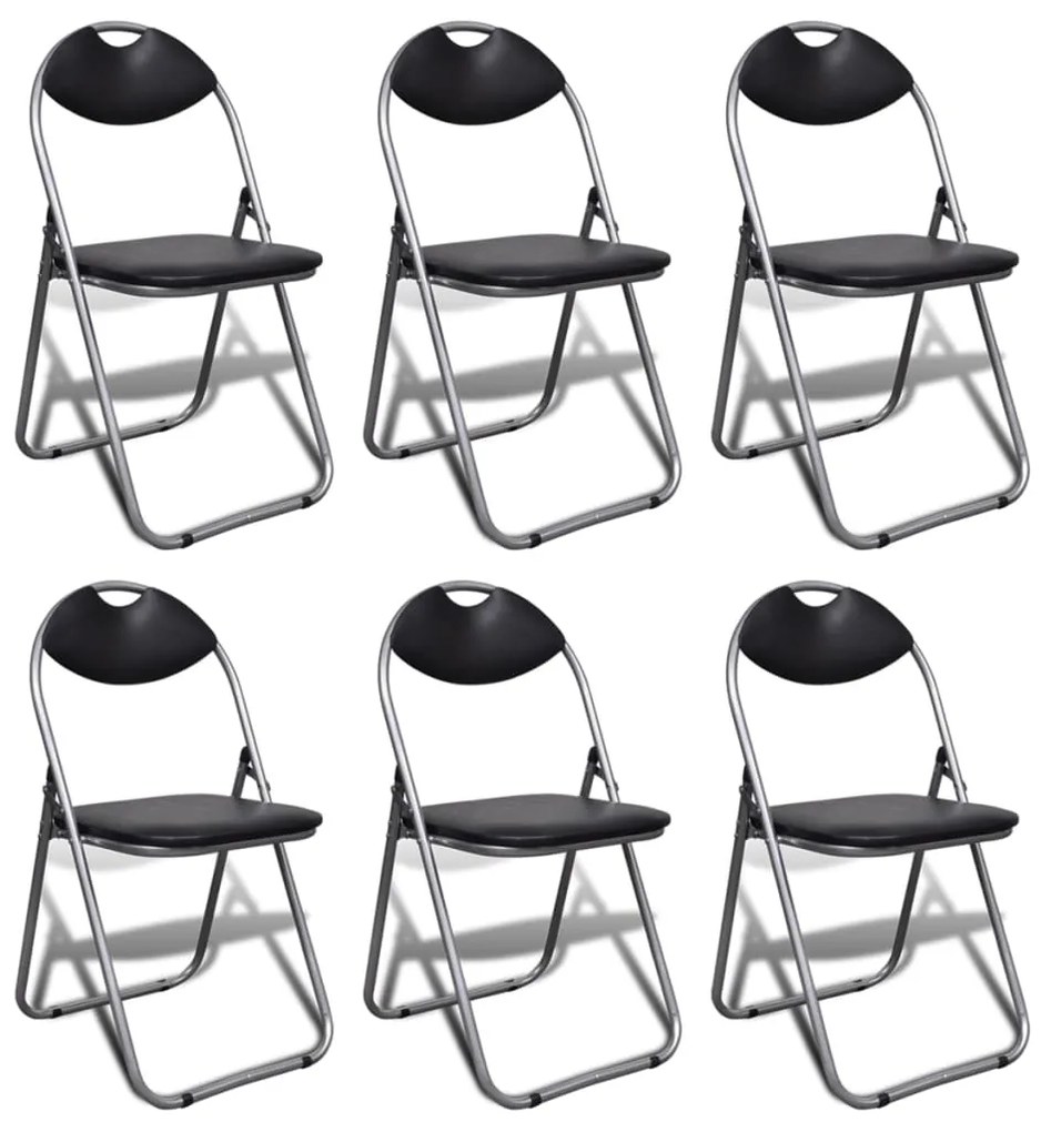 vidaXL Cadeiras de jantar dobráveis 6 pcs couro artificial e aço preto