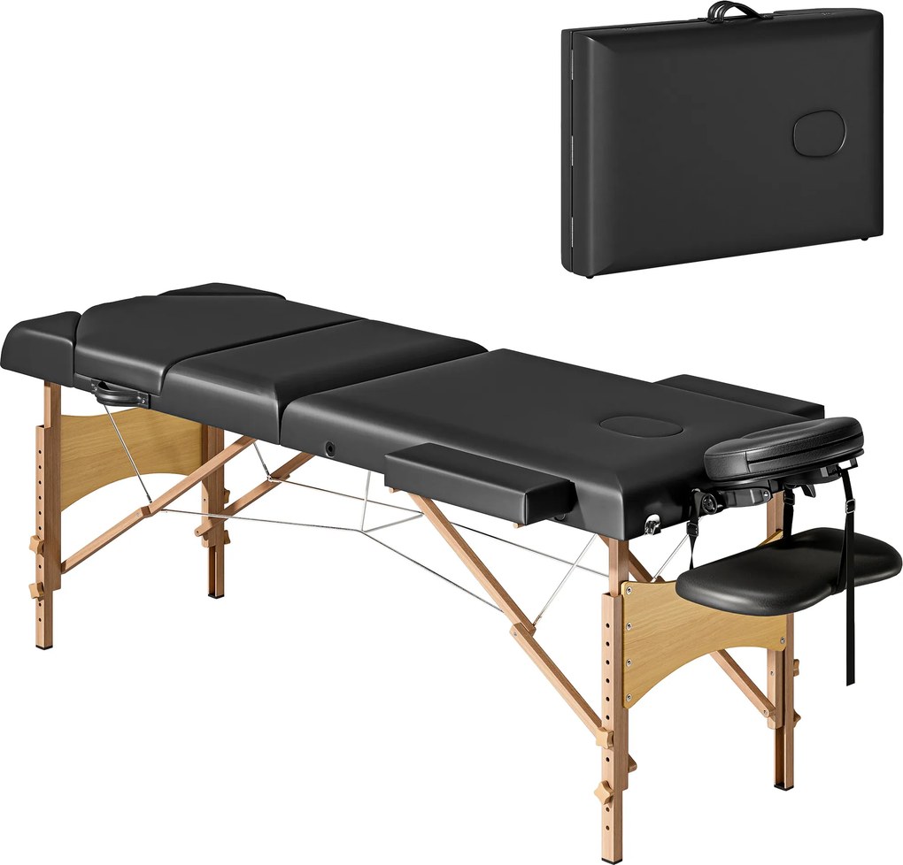 Marquesa de Massagem Dobrável Portátil com Altura Ajustável Apoio de Cabeça Apoios de Braço Acolchoados 215x60x64-89 cm Preto