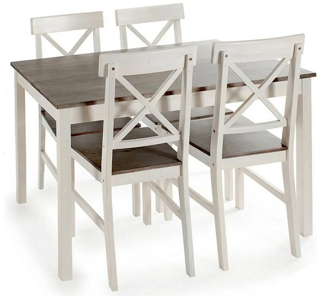 Conjunto de mesa com 4 cadeiras Branco Cinzento Madeira de álamo (5 pcs)