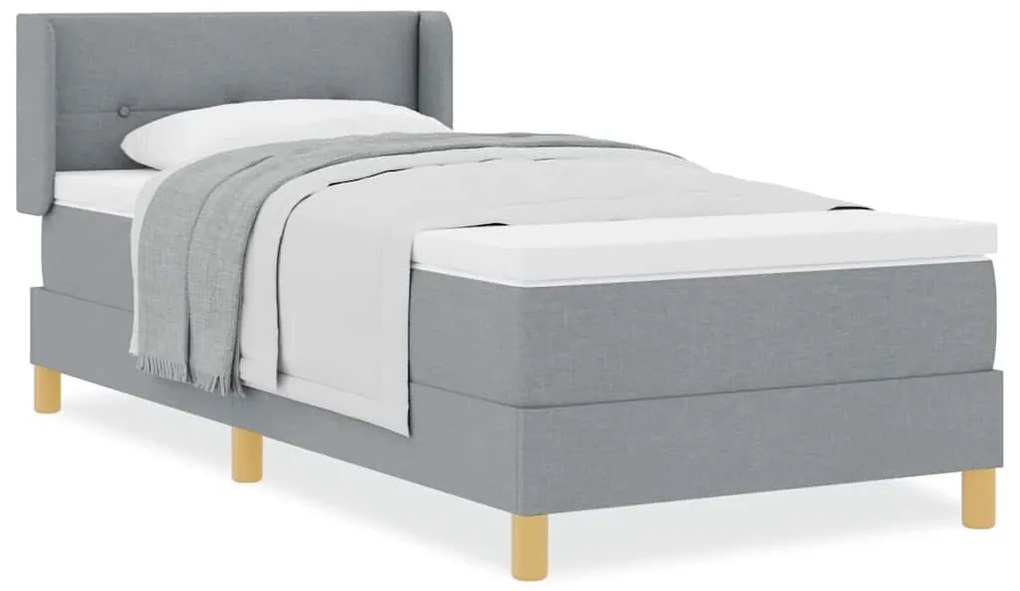 Cama Box com Colchão Cinza Claro, 100 x 200 cm, Tecido.