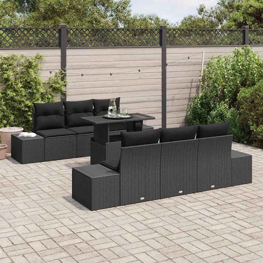 Conjunto de Sofá de Jardim com 7 Peças e Almofadas em Rattan Sintético