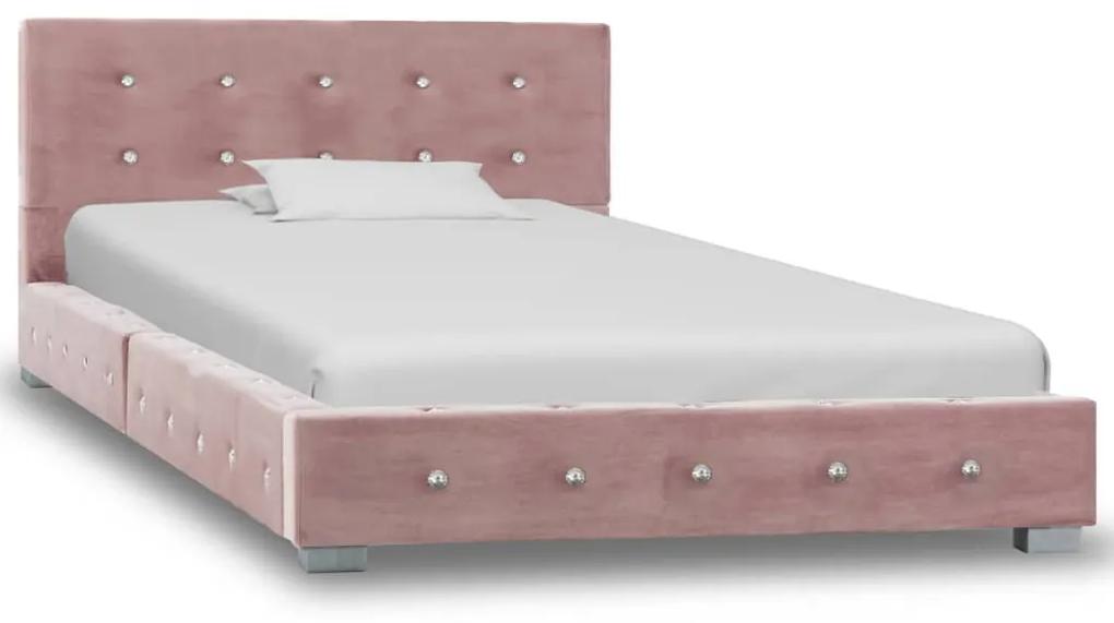 Estrutura de cama 90x200 cm veludo cor-de-rosa