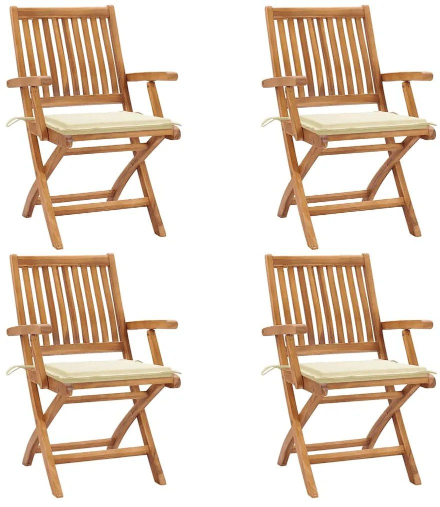 vidaXL Cadeiras de jardim dobráveis c/ almofadões 4 pcs teca maciça