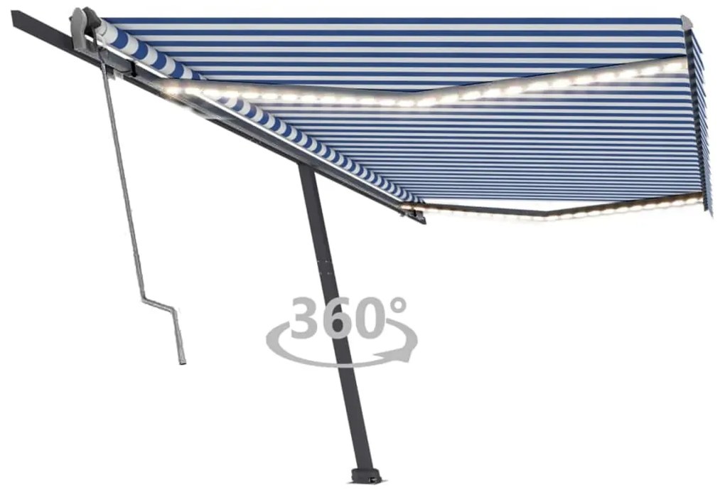 Toldo automático LED e sensor de vento 500x300 cm azul e branco