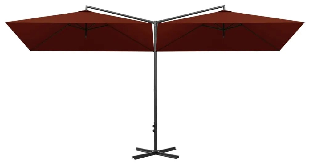 Guarda-sol de jardim duplo c/ poste de aço 600x300 cm terracota