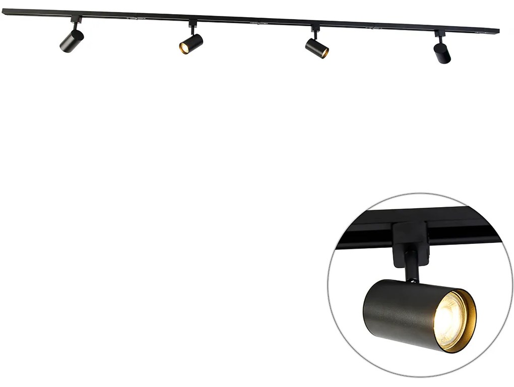 Sistema de iluminação de trilho moderno com 4 focos preto 1-fase - Iconic Yade Moderno