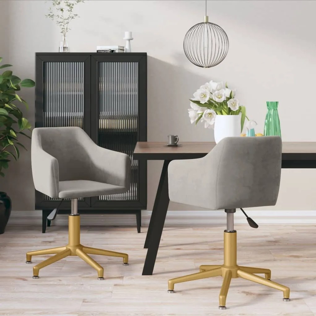 vidaXL Cadeiras de jantar giratórias 2 pcs veludo cinzento-claro