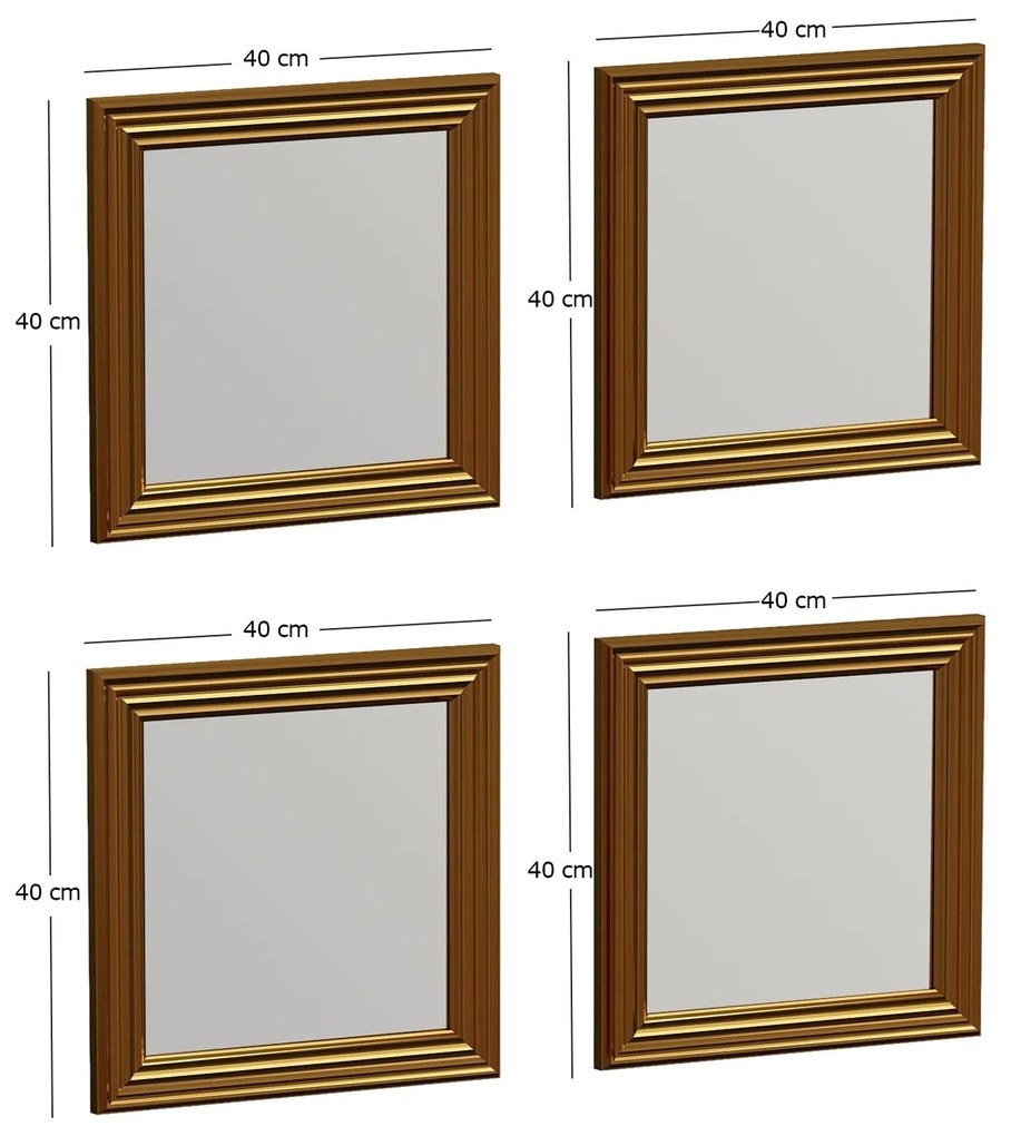 Conjunto de Espelhos Loza – Dourado – 40x40x3 cm
