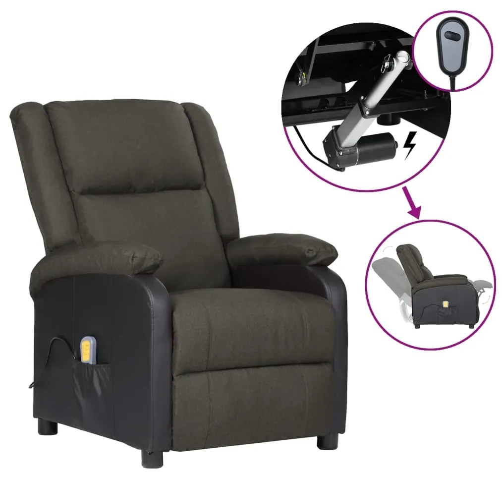 vidaXL Poltrona de massagens elétrica couro art./tecido cinza-escuro