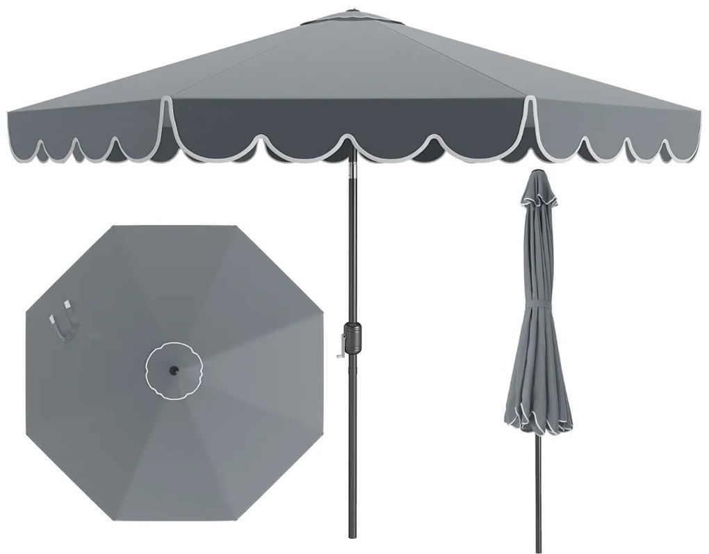 Guarda-sol 300 x 251 cm com manivela, inclinação com botão, ventilação superior e 8 varas para piscina ou praia, cinza