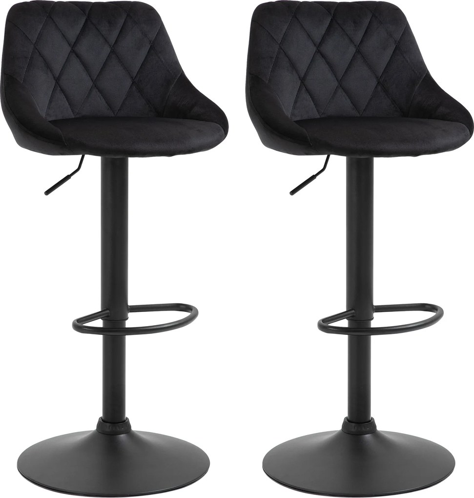 HOMCOM Conjunto 2 Banquetas de Bar Altura Ajustável Giratórias, Banquetas com Aparência aveludada, Assento com Encosto, Capitonnê em Diamante e Apoio para Pés para Bar, Balcão, Sala de Jantar, Aço Preto | Aosom Portugal