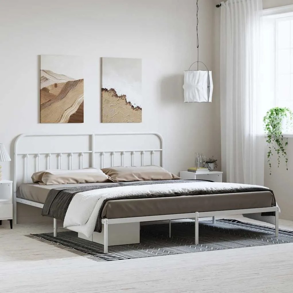 Estrutura de cama com cabeceira 193x203 cm metal branco