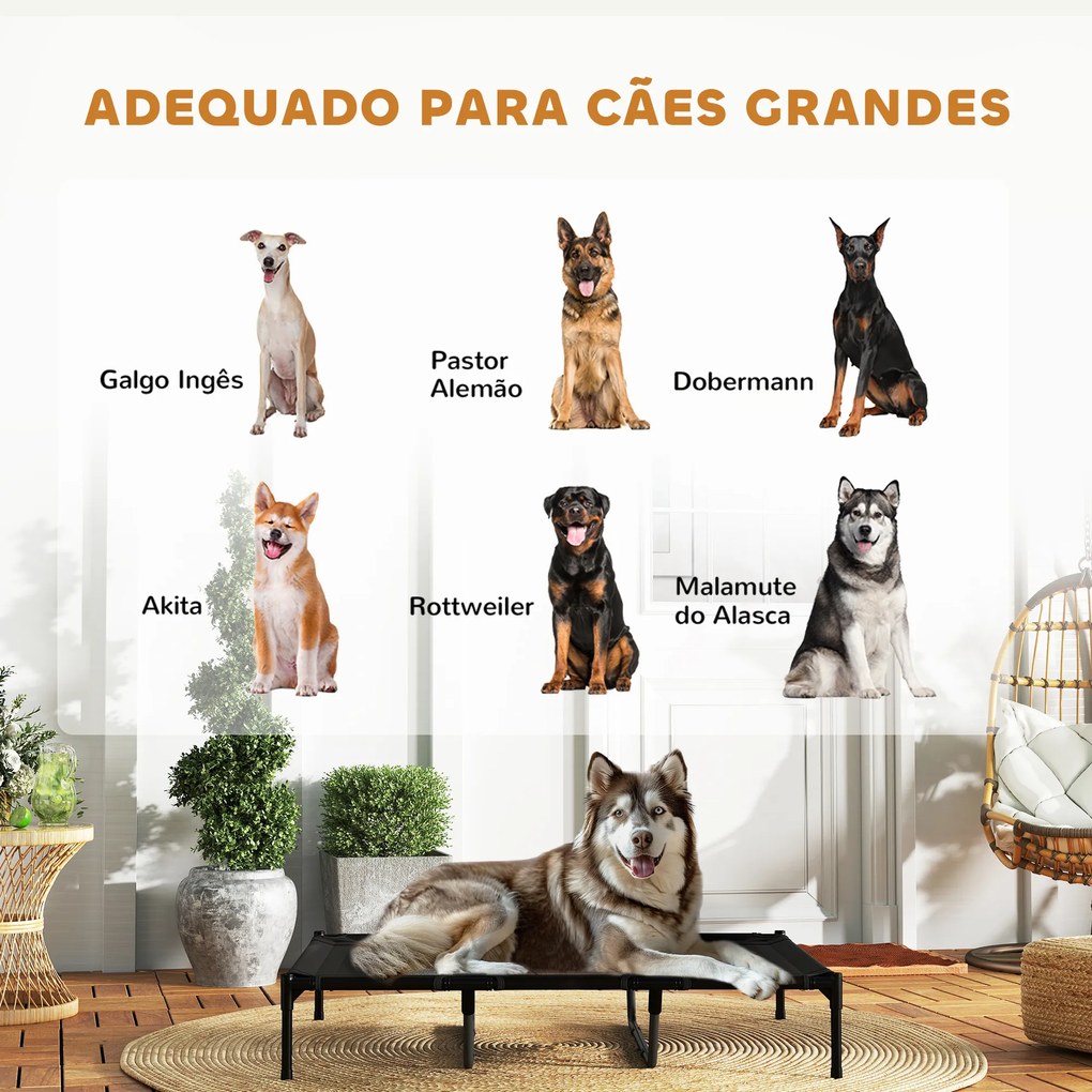 Cama Elevada para Cães com Tecido Transpirável para Dormir Relaxar Cama para Animais de Estimação 122x92x23 cm Preto