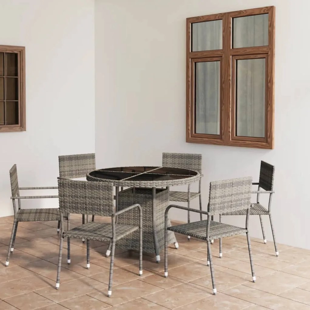 vidaXL 7 pcs conjunto jantar p/ jardim vime PE antracite e cinzento