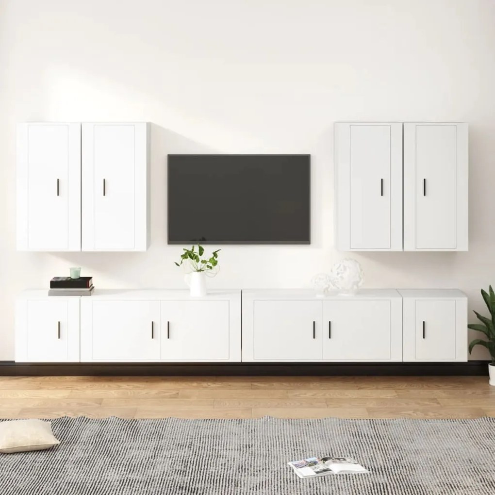 vidaXL Conjunto móveis de TV 8 pcs madeira processada branco