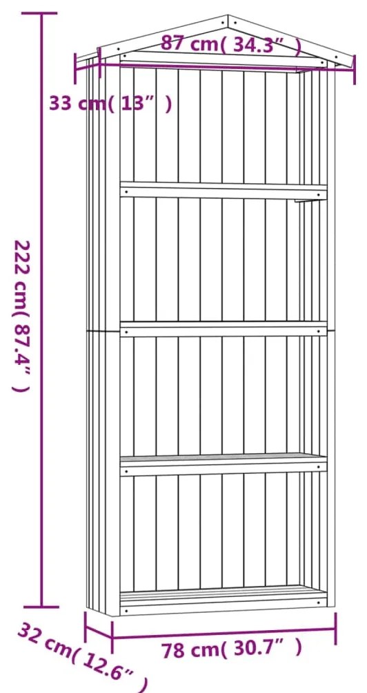 Abrigo p/ ferramentas de jardim 87x33x222 cm pinho impregnado