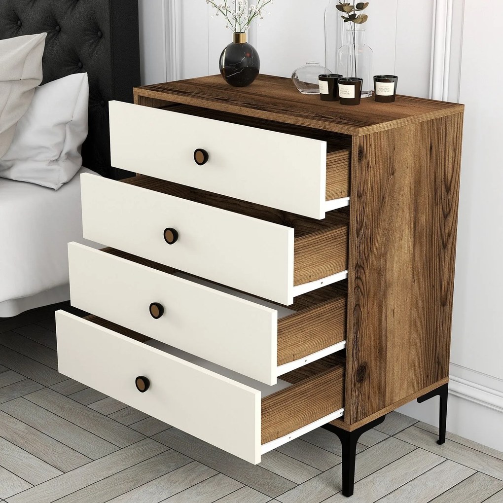 Cômoda Lizbon500 – Nogueira/Creme – 76x90,7x40 cm