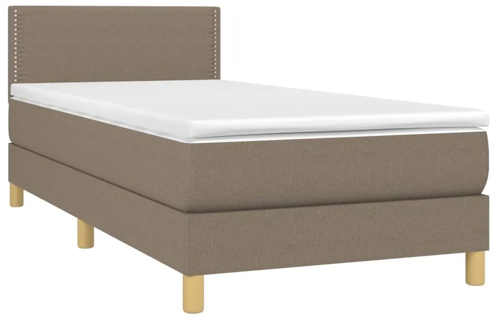Cama box spring + colchão/LED 80x200cm tecido cinza-acastanhado