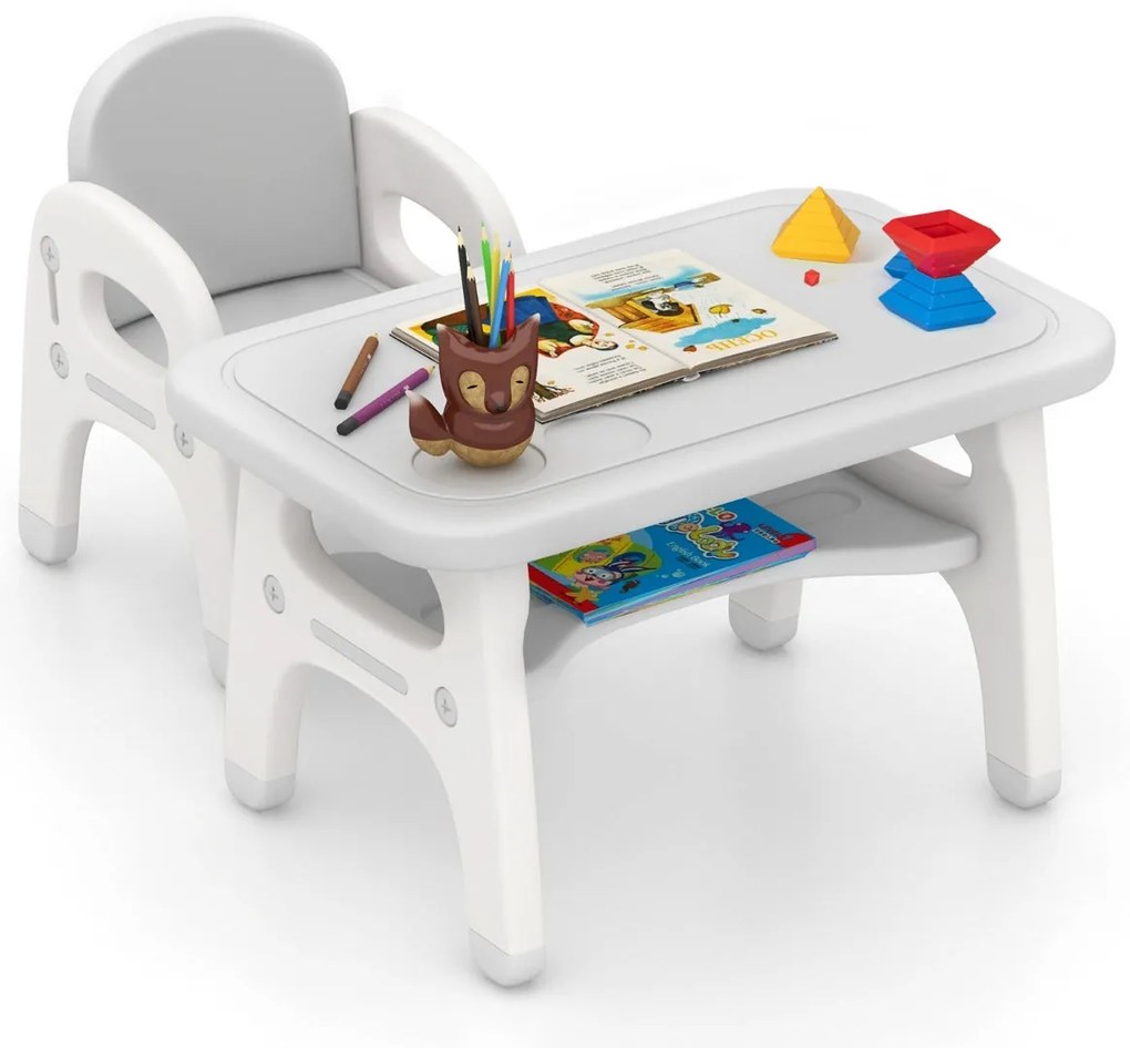Conjunto Infantil DinoPlay – Mesa e Cadeira Dinossauro | Cinzento