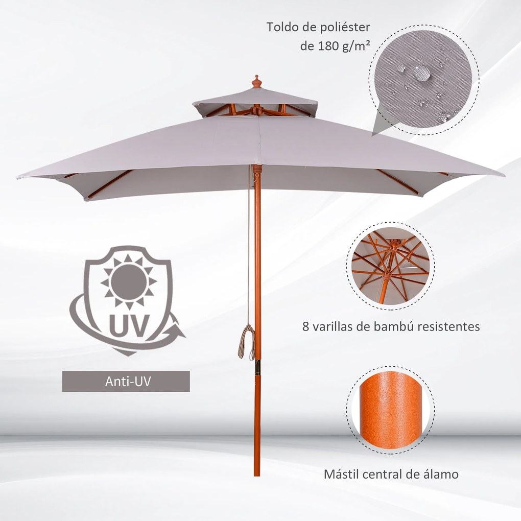 Chapéu de Sol de Jardim com Teto Duplo Sistema de Polia Toldo de Polié