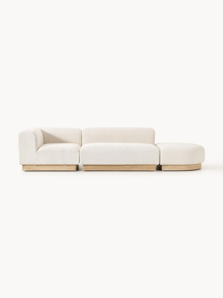 Módulo com chaise longue em teddy-bouclé Natalie, com repousa pés