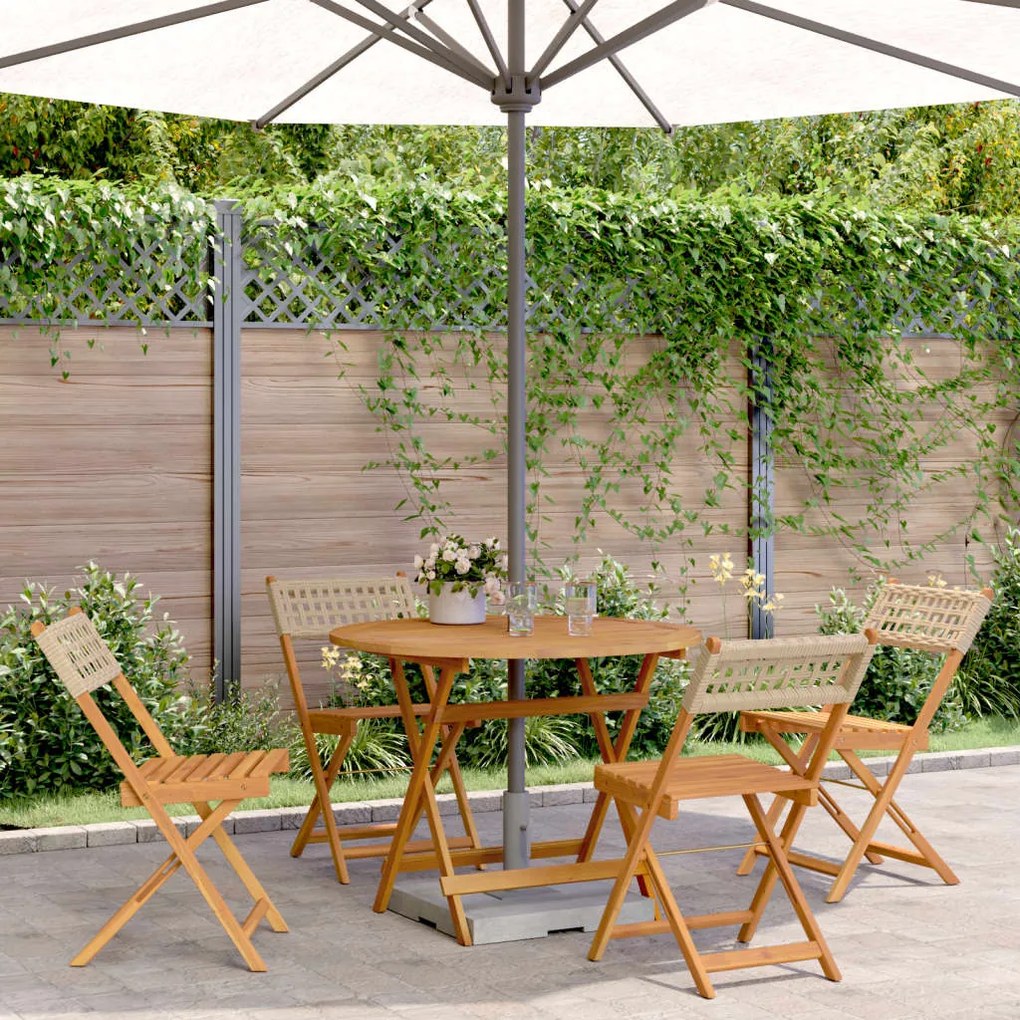 5pcs conjunto de jantar p/ jardim vime PE/ madeira maciça bege