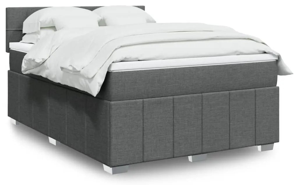 vidaXL Cama com molas/colchão 140x200 cm tecido cinzento-escuro