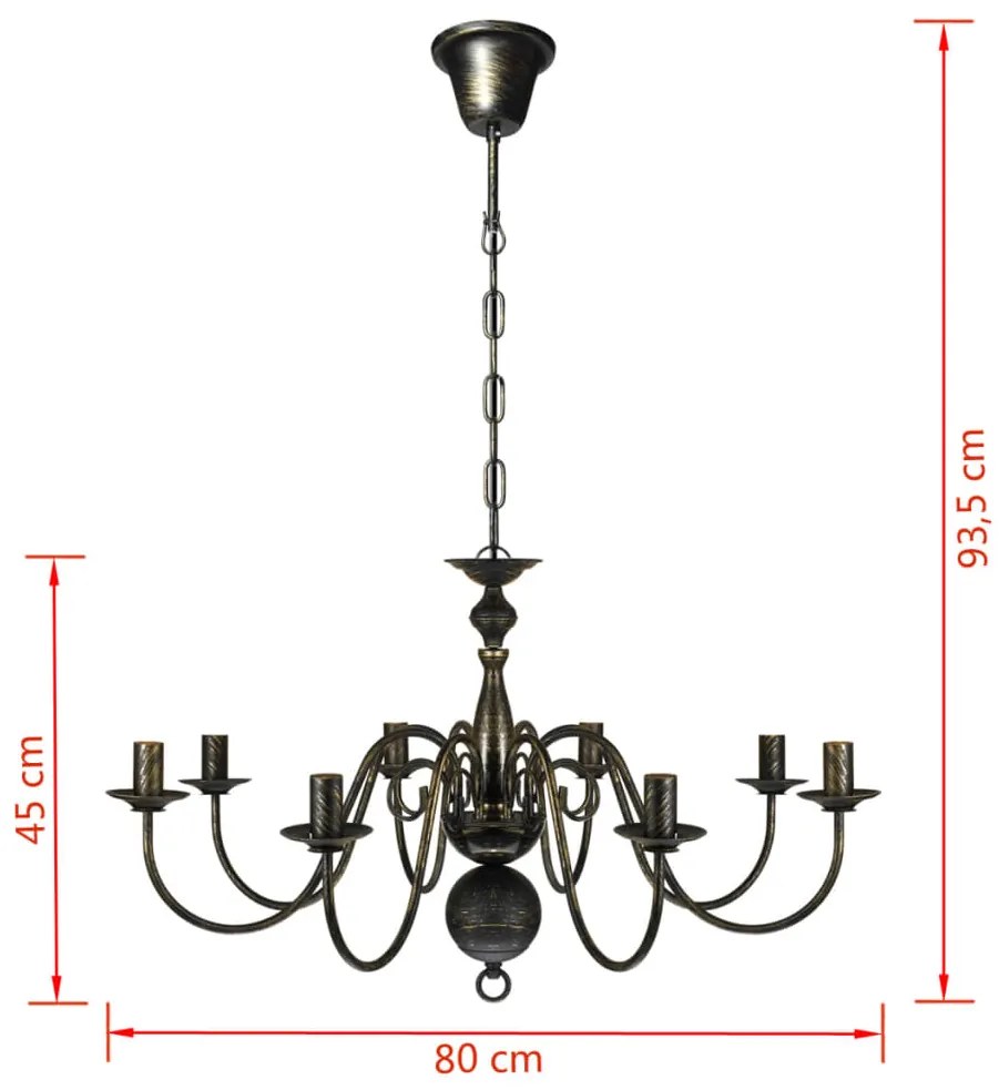 Candelabro de metal preto antigo com 8 lâmpadas E14