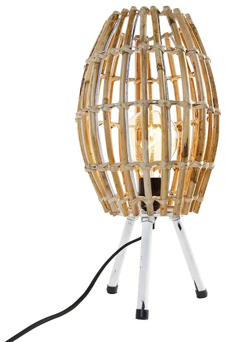 Candeeiro de mesa rústico tripé bambu com branco - Canna Capsule Rústico