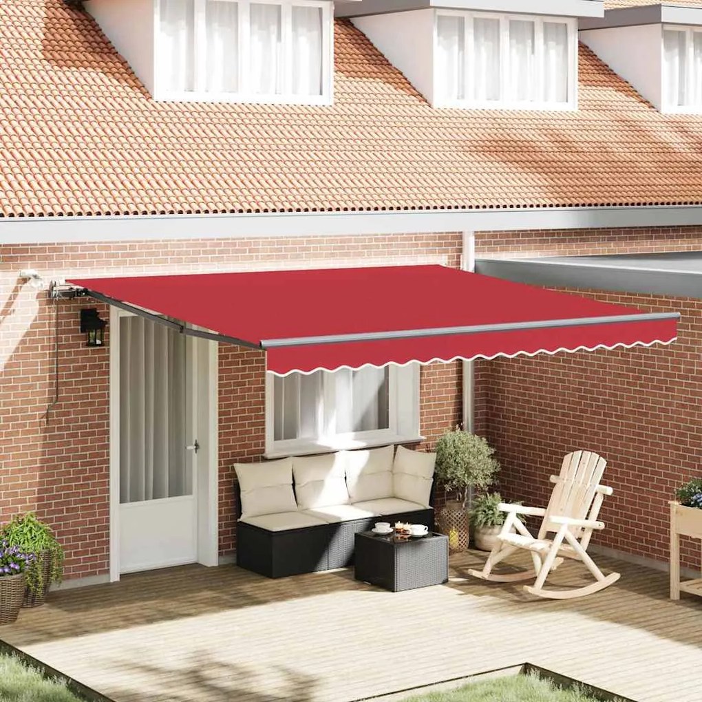 Toldo Retrátil Automático vidaXL com LED Vermelho 400x350 cm