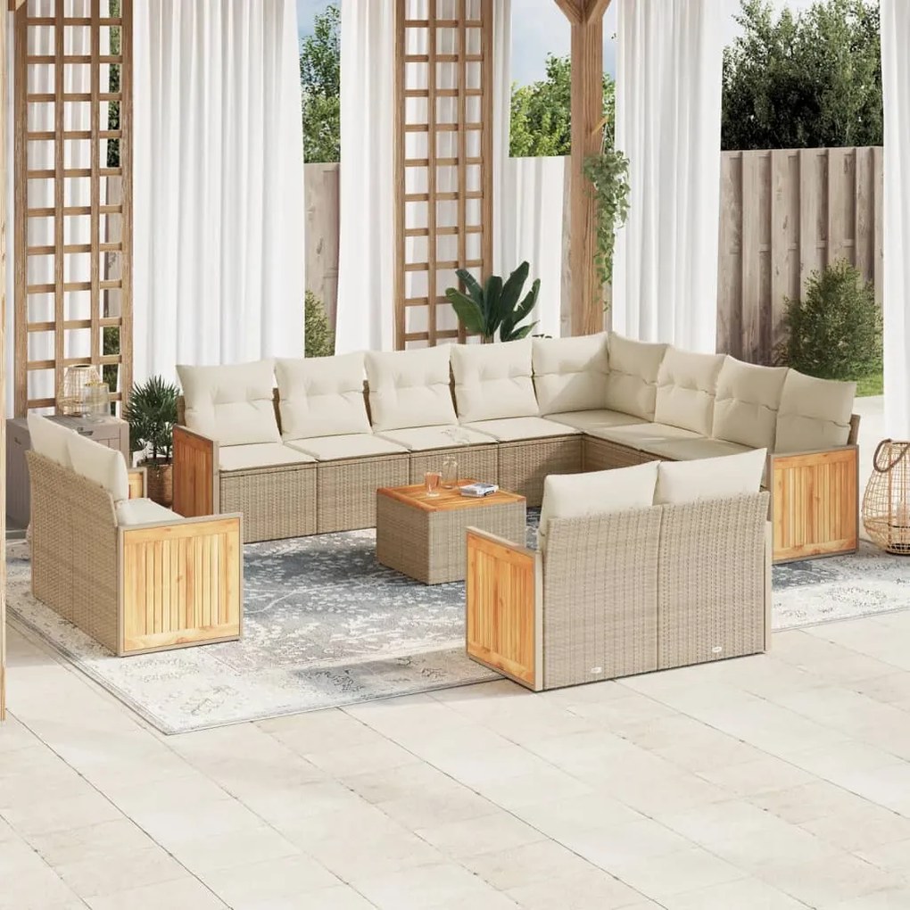 13 pcs conjunto de sofás p/ jardim com almofadões vime PE bege