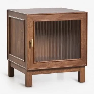 Mesinha De Cabeceira Quadrada 45x45 Cm Em Madeira De Manga E Vidro Ildara Dourado - Madeira De Manga Escura - Sklum