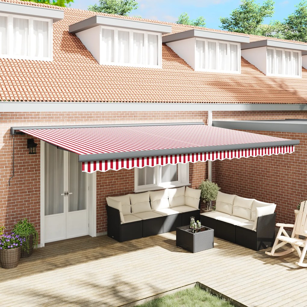 vidaXL Toldo Retrátil Manual Listrado em Vermelho e Branco 500x300 cm