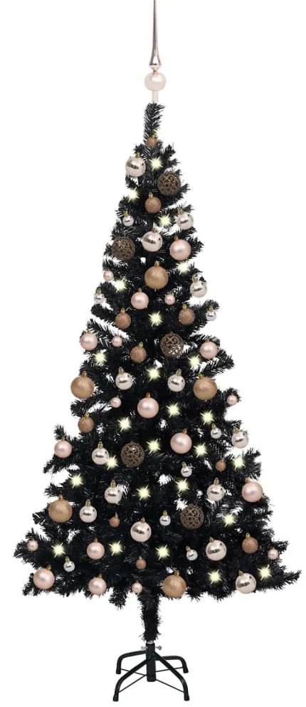 3077588 vidaXL Árvore Natal artificial pré-iluminada c/ bolas PVC preto