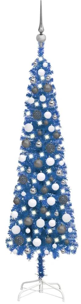 3078116 vidaXL Árvore de Natal fina com luzes LED e bolas 120 cm azul